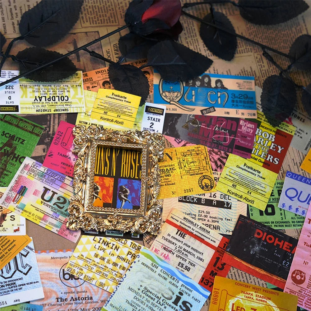 Rock Music Ticket Graffiti Stickers - 10/20/43PCS Retro Band Waterproof Decals for Guitar, Car & DIY Decor