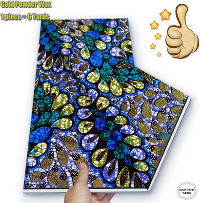 African Grand Golden Wax Fabric - Glitter Gold Ankara Pagne Batik Print Soft Cotton Fabric