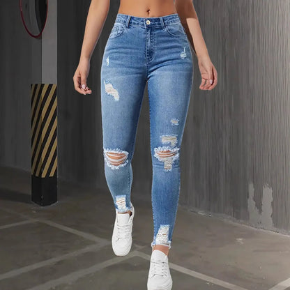 Women’s 2025 Ripped Skinny Jeans - High Waist Stretch Slim Fit Retro Denim Trousers for Autumn Fashion