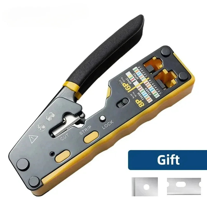RJ45 Pass Through Crimping Tool - All-in-One Ethernet Wire Cutter for Cat5, Cat5e & Cat6 Network Connectors