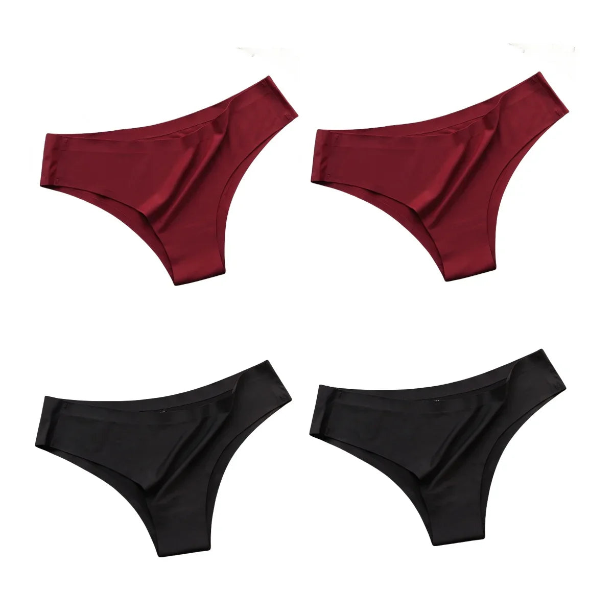 4PCS Seamless Ice Silk Panties Set for Women – Low Waist G-String, Soft Ultra-Thin Sexy Underwear Briefs