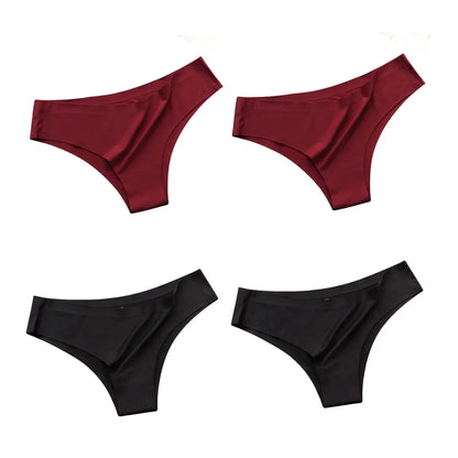 4PCS Seamless Brazilian Panties Set – Ice Silk Ultra-Thin Low Waist Women’s Briefs Sexy Soft Breathable Bikini Lingerie Underwear