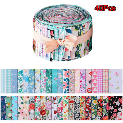 40Pcs Quilting Fabric Strips - Cotton Jelly Roll Patchwork Sewing DIY Craft Material for Needlework Projects