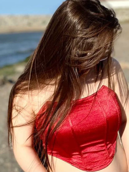 Sleeveless Off-Shoulder Velvet Corset Crop Top – Sexy Backless Bustier Vest for Women, Solid Color