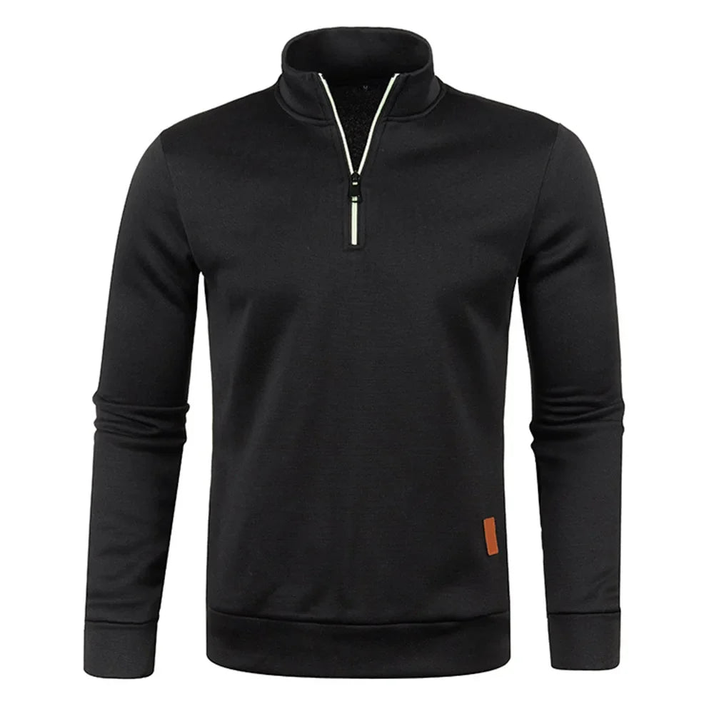 Men's Thicker Half-Zip Pullover Sweatshirt - Solid Color Turtleneck Hoodie for Autumn, Casual Men's Sweater