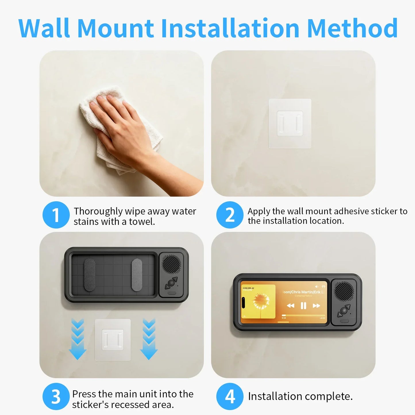 Waterproof Shower Phone Holder with Bluetooth Speaker – Wall Mounted Bathroom Phone Case Stand for Mirror & Hands-Free Music Streaming