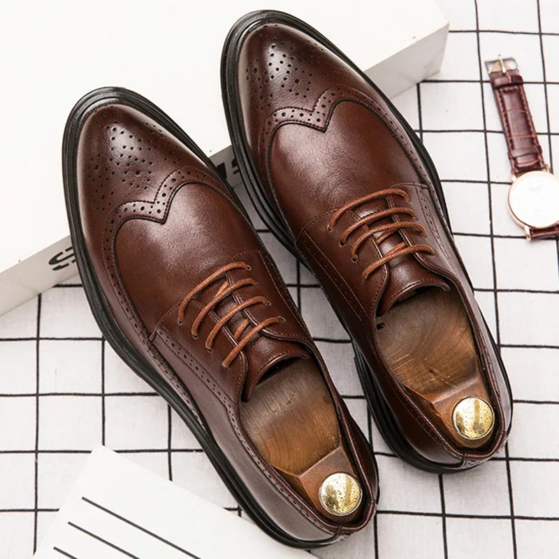 Men’s Classic Leather Brogue Dress Shoes - Formal Office, Wedding & Casual Business Shoes for Men