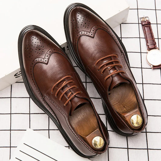Men’s Classic Leather Brogue Dress Shoes - Formal Office, Wedding & Casual Business Shoes for Men