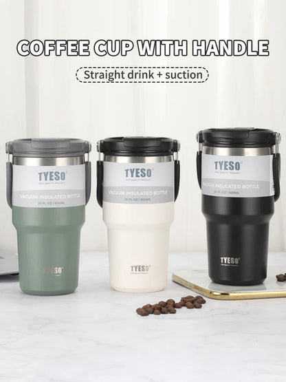 Tyeso Double-Layer Insulated Coffee Cup – Portable Stainless Steel Ice Cream Cup with Cold Insulation & Large Capacity