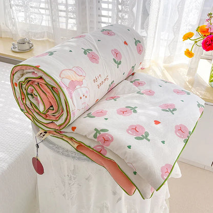 Washed Double Gauze Quilt – Lightweight Summer Comforter with Soya Fibre Filling, Soft & Breathable for Queen Size