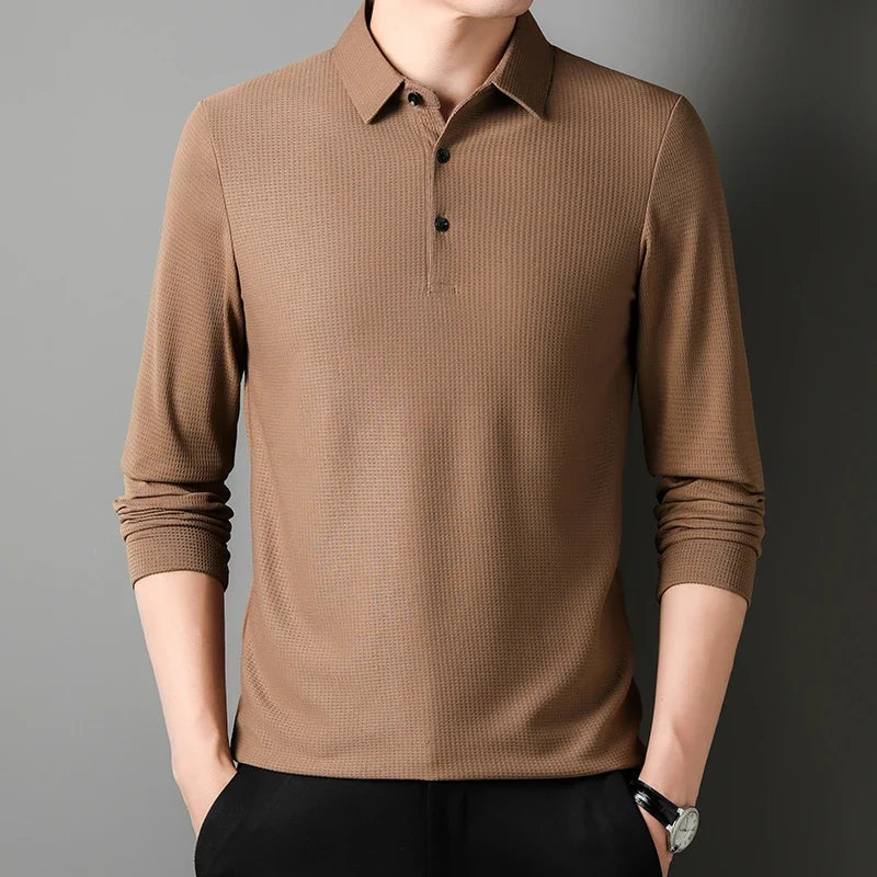 Men's Business Casual Long Sleeve Polo Shirt - Comfortable Summer Top