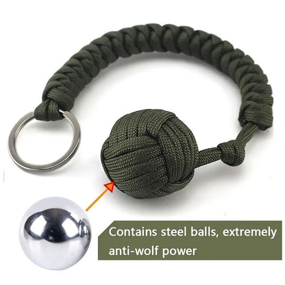 Black Monkey Fist Steel Ball – Outdoor Self-Defense Keychain for Survival & Personal Protection