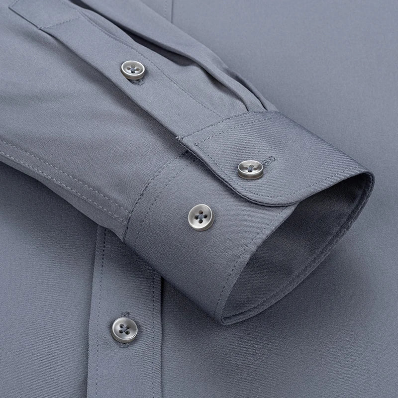 Men's Solid Color Long Sleeve Shirt - Slim Fit Formal Business Casual Dress Shirt