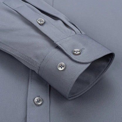 Men's Solid Color Long Sleeve Shirt - Slim Fit Formal Business Casual Dress Shirt