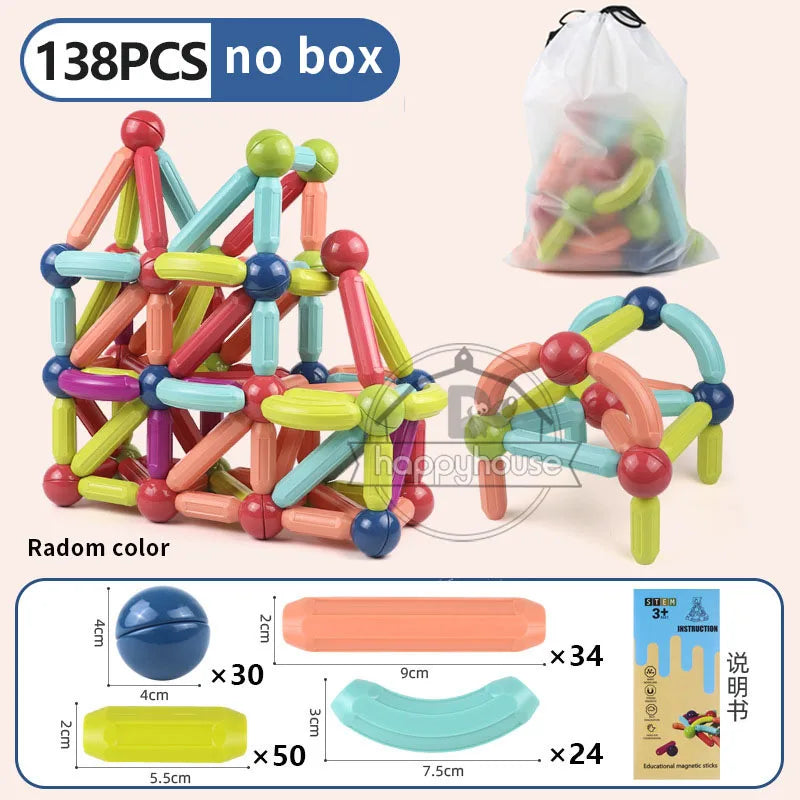 Magnetic Building Blocks Set – Montessori Educational Stick & Rod Constructor Toys for Kids Boys & Girls