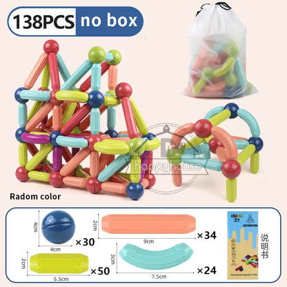 Magnetic Building Blocks Set – Montessori Educational Stick & Rod Constructor Toys for Kids Boys & Girls