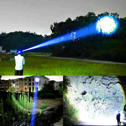 18,000,000LM Powerful Rechargeable LED Headlamp – Dual White & Yellow Light, 3KM Long Range High Brightness Headlight for Camping, Fishing & Outdoor Use