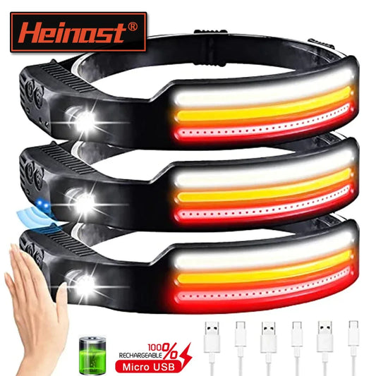 IR Motion Sensor Headlamp – USB Rechargeable Waterproof Headlight, White/Yellow/Red Light 10 Modes Ultra Bright Adjustable Beam Head Lamp for Camping & Outdoor Use
