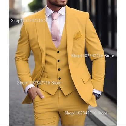 Men's Pink 3 Piece Suit - Slim Fit Wedding Tuxedo Jacket, Vest & Pants Set For Groom Formal Occasions