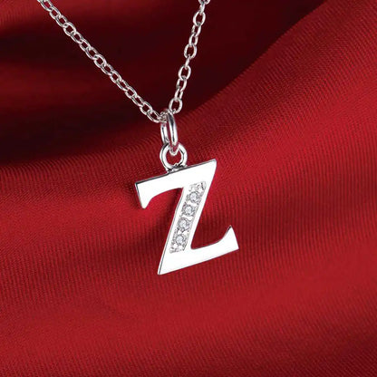 26 Letter 925 Sterling Silver Necklace - Zircon Initial Pendant Jewelry Gift for Women & Girls
