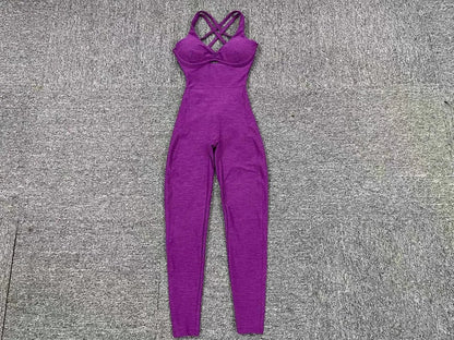 Women’s Black Sporty Jumpsuit – 2025 Workout Yoga Gym Set with Push-Up Fitness Overalls