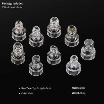 9PCS Hydro Dermabrasion Replacement Tips - H2O Water Oxygen Jet Peel & Hydrafacial Accessories