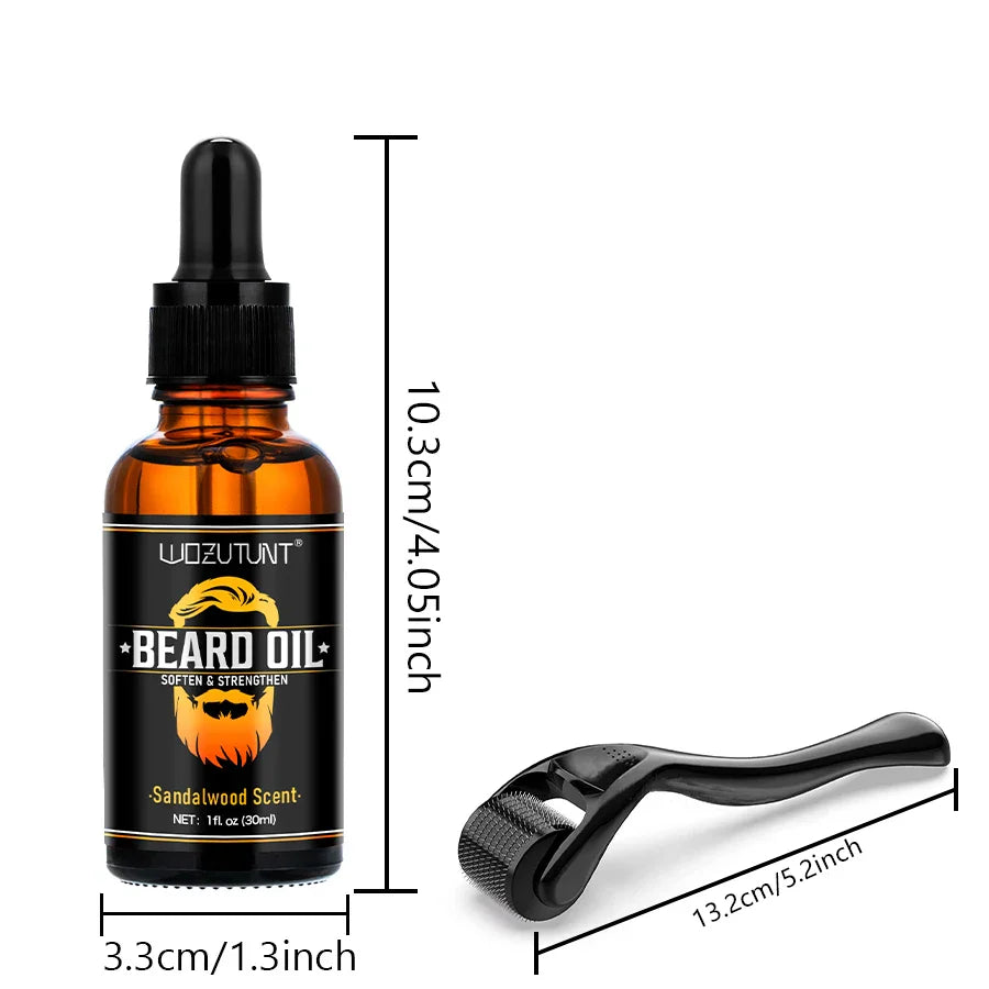 Natural Shea Beard Conditioning Oil 30ml – Sandalwood Scent Beard Softener & Strengthener with Gentle Roller for Facial Hair Growth & Massage for Men