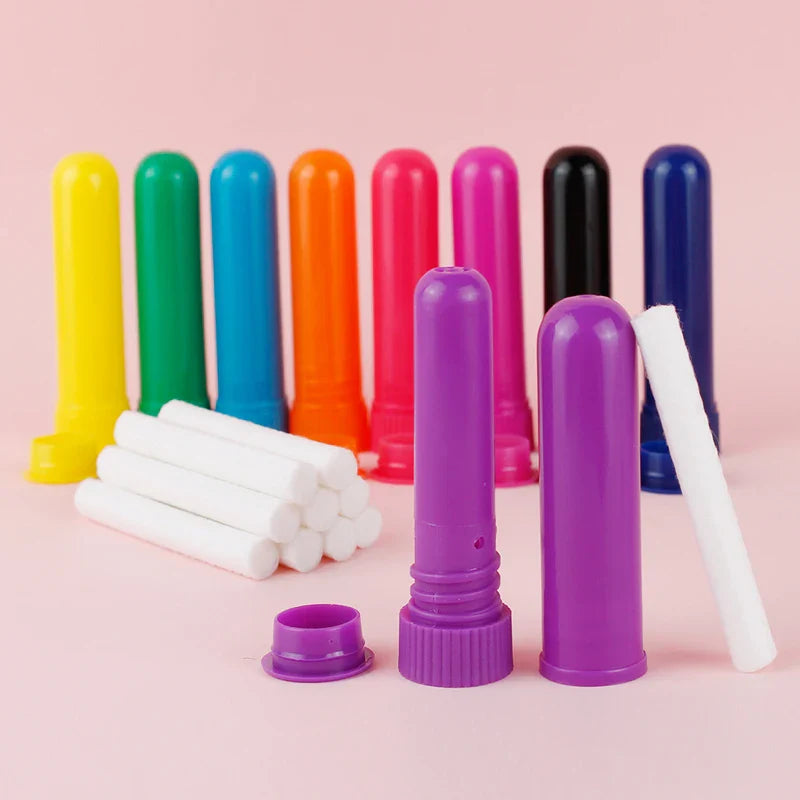 50/80/100 Sets Empty Nasal Inhaler Tubes – Portable Black & White Plastic Inhalers with Cotton Wicks for Essential Oils