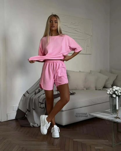Women’s Soft Cotton Two-Piece Set 2026 – Short Sleeve T-Shirt & High Waist Shorts Casual Solid Tracksuit Loungewear Outfit