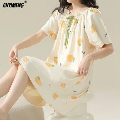 100% Cotton Women's Nightgown - Plus Size M-4XL Short Sleeve Summer Sleepshirt