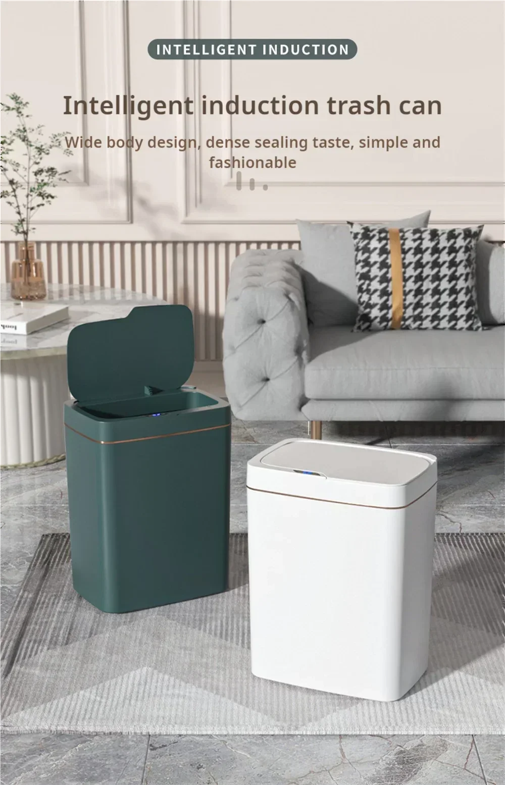 15L Smart Sensor Trash Can – Non-Contact Automatic Bagging Electronic Trash Bin for Smart Home & Bathroom, White