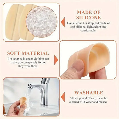 Invisible Silicone Bra Strap Pads - Non-Slip Pressure Relief Cushions (6-Piece Set)