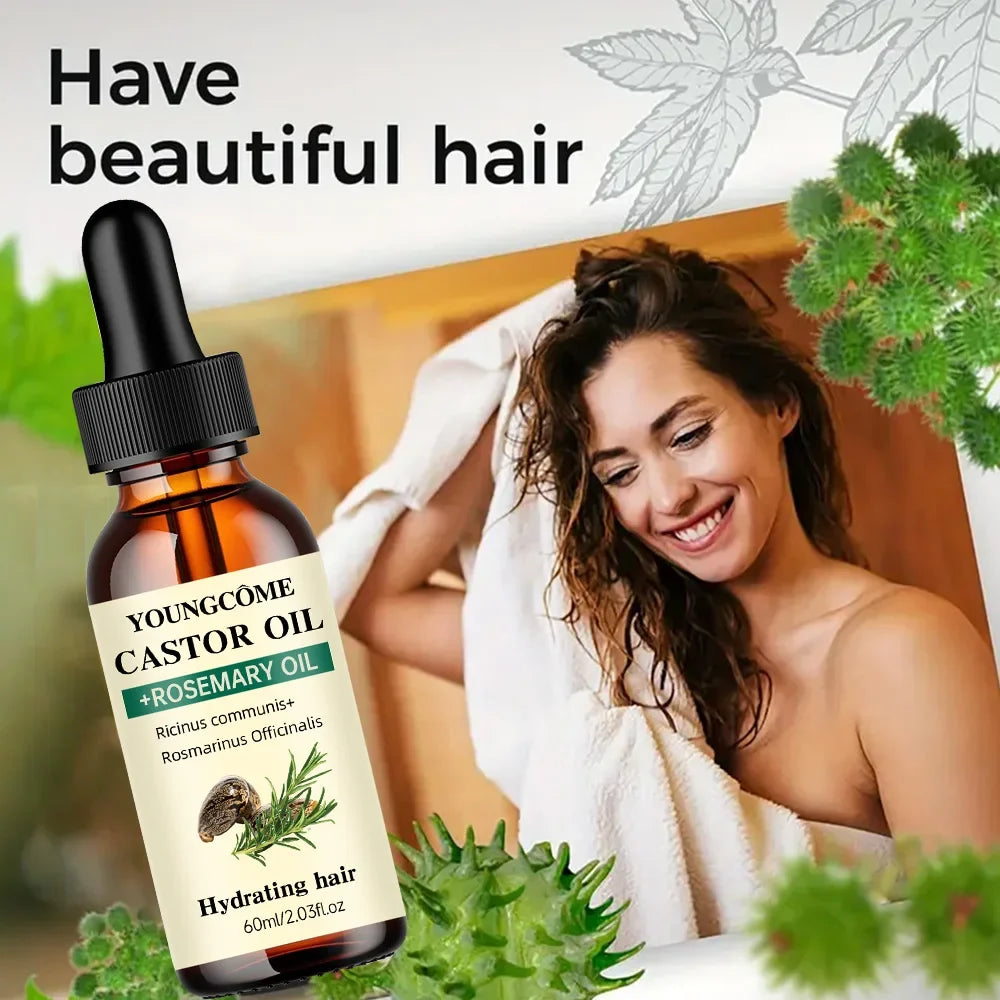 Castor & Rosemary Hair Growth Oil - Natural Blend for Thicker, Shinier Hair and Split End Care