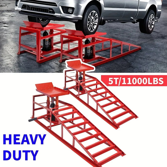 2PCS Heavy Duty Hydraulic Car Ramps - 11000LBS Floor Jack Lift Ramps for Oil Changes, Trucks & Garage Auto Repair