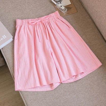Women's Cotton High Waist Shorts - Soft Casual Summer Loose Fit Shorts with Pockets