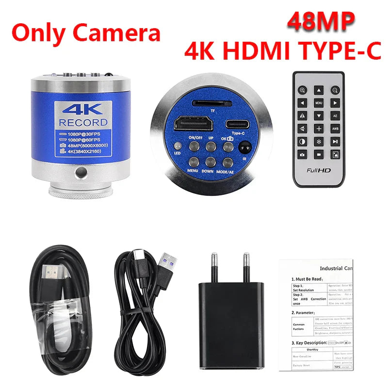 1080P 4K Digital Microscope — Full HD Industrial C-Mount Camera for PCB Welding & Mobile Phone Repair Stand
