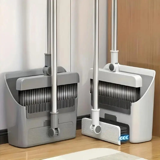 3-in-1 Folding Broom & Dustpan Set - Multi-Surface Floor Cleaning Brush with Strong Bristles