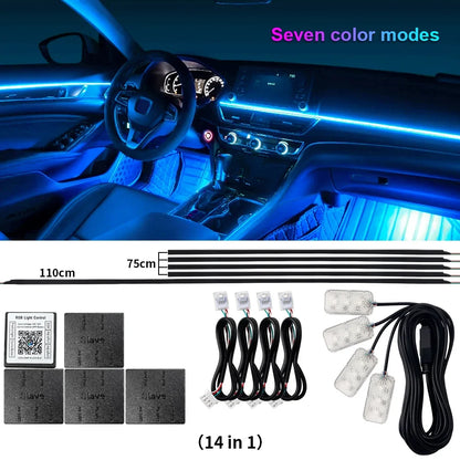 14/18 in 1 RGB LED Car Ambient Light - Acrylic APP Controlled Interior Atmosphere Lamp Kit with 64/213 Colors for One & Dual Zone Lighting