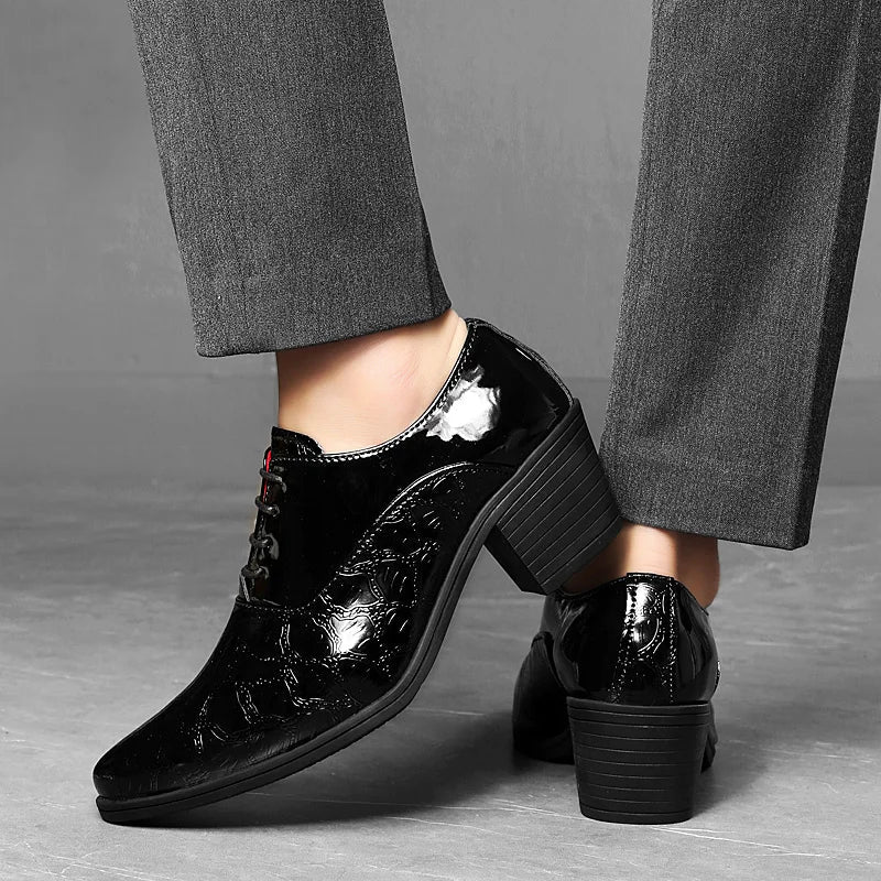 Luxury Red High Heel Men’s Dress Shoes - Pointed Toe Leather Moccasin Wedding Oxford Shoes