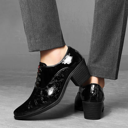 Luxury Red High Heel Men’s Dress Shoes - Pointed Toe Leather Moccasin Wedding Oxford Shoes