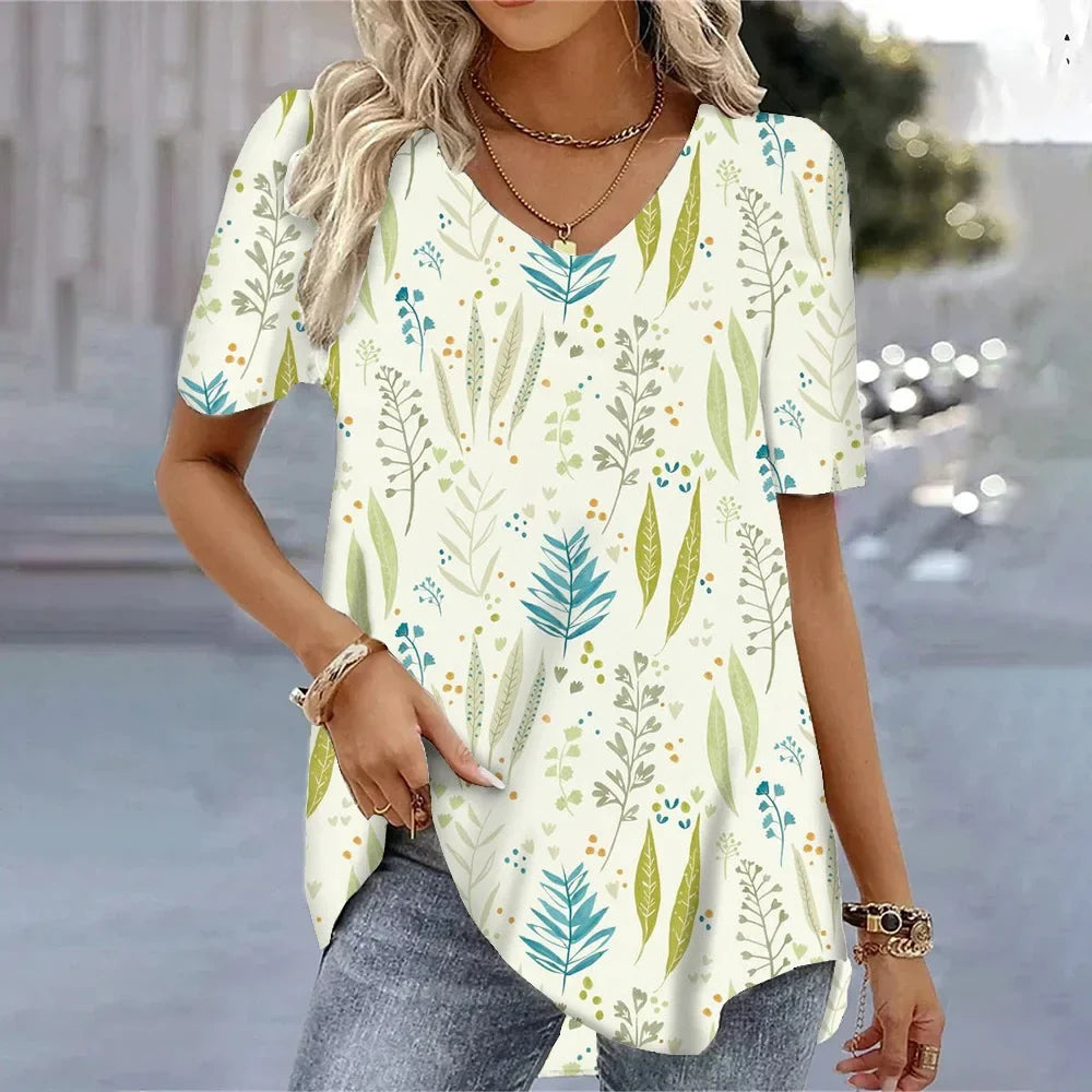 3D Floral Print T-Shirt - Women's Harajuku Casual Loose Fit Summer Crewneck Top