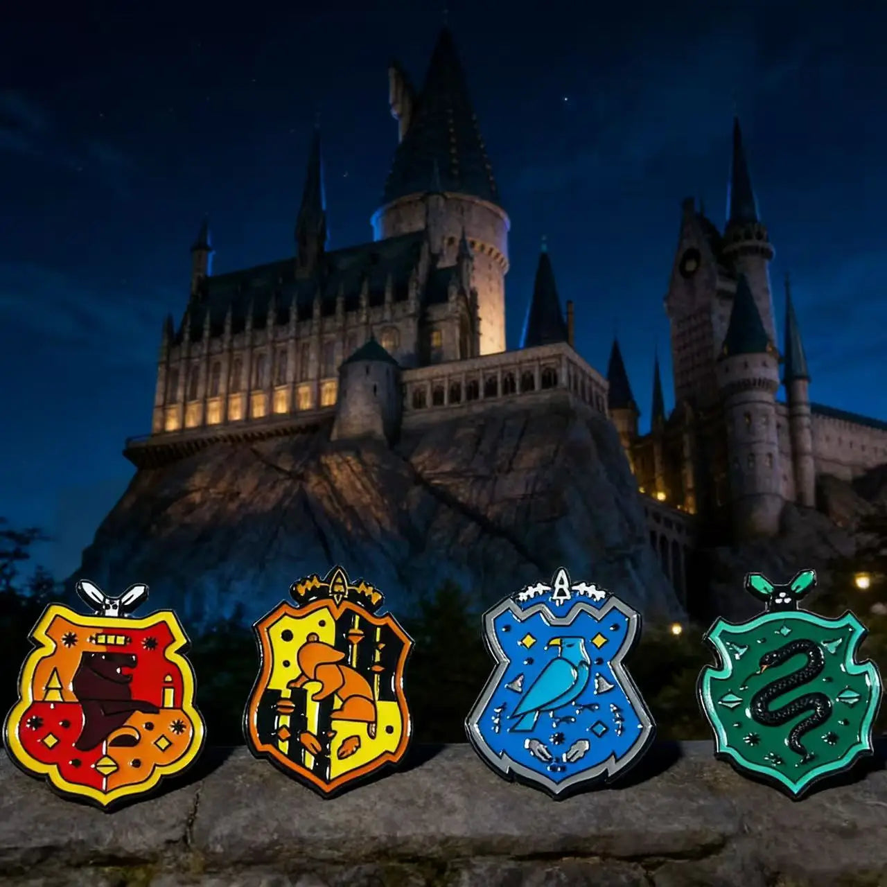 Harry Potter Enamel Brooch Set - 4-Piece Metal Backpack Pins for Students & Fans