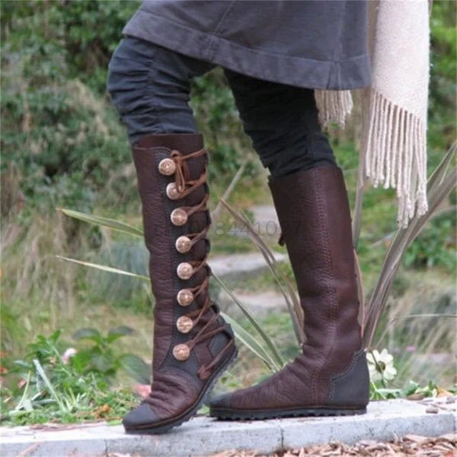 Medieval Steampunk PU Leather Boots – Retro Viking Pirate & Knight Cosplay Shoes for Men & Women, Carnival Party