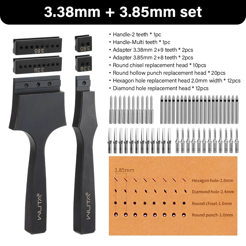 WUTA Leather Hole Punch Tool - Multifunctional Round Pricking Iron with Interchangeable Heads for Leather Craft & Stitching