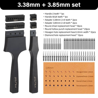 WUTA Leather Hole Punch Tool - Multifunctional Round Pricking Iron with Interchangeable Heads for Leather Craft & Stitching