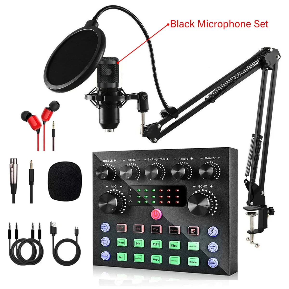V8S Live Sound Card Microphone Bundle - Podcast Recording Equipment Kit for Music, DJ, Disco & Live Streaming