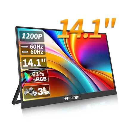 HGFRTEE 14.1 Inch Portable Monitor - IPS Extended Second Screen Display with Bracket for Laptop Xbox Raspberry Pi Gaming