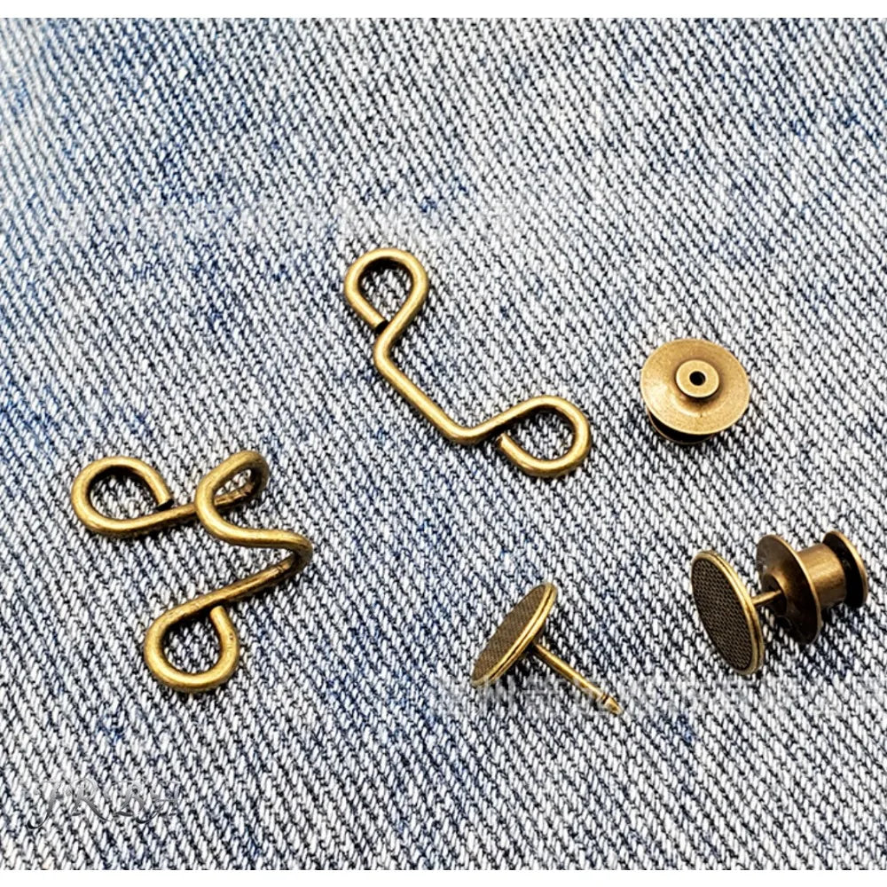 2Pcs Adjustable Metal Jeans Waist Tightener Buckle Set – Nail-Free Detachable Snap Button Fastener for Pants Waist Adjustment & Household Clothing Repair