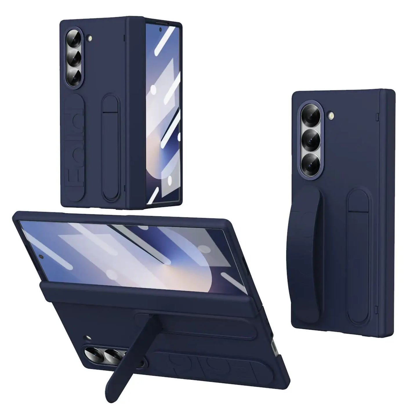 Original Silicone Grip Phone Case for Samsung Galaxy Z Fold 4-7 – Stand & Hinge Protective Cover with Glass Film
