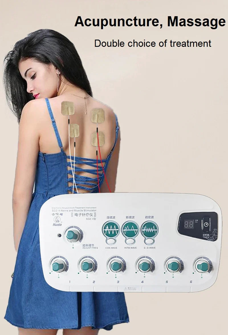 6-Channel Hwato SDZ II Low-Frequency Electro-Acupuncture Stimulator — Electric Needle Therapy for Nerve & Muscle